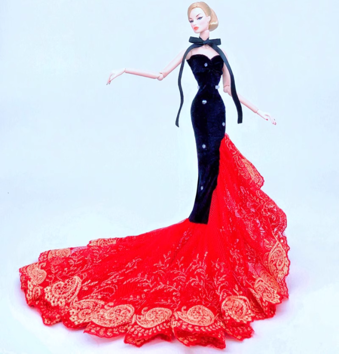 1/6%20Doll%20Luxury%20Dresses%20DIY%20Tutu%20Dress%20For%2029CM%20Princess%20Doll%20Bridal%20Tulle%20Wedding%20Dresses%20Clothing%20Long%20Tail%20Dress%20-%20Image%204