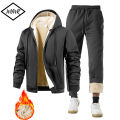 Men's Suit Two-Piece Tracksuit Plush Thickened Warm Sports Jacket+Trousers Sports Suit Winter Outdoor Casual Hoodie Sportswear. 