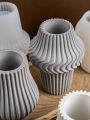 DIY Simple Lines Vase Cement Silicone Mold Striped Dried Flowers Vase Plaster Gypsum Mould Resin Crafts Casting Home Decor. 