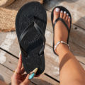 Women's Summer Fashion Floral Print Waterproof Non-Slip Comfortable Toe-Exposing Slip-On Round-Toe Flat Flip-Flops. 