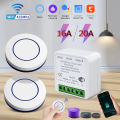 16A RF 433Mhz Wireless Tuya WiFi Smart Switch Relay Receiver Mini Round Switch Alexa  Home Alice Voice Control. 