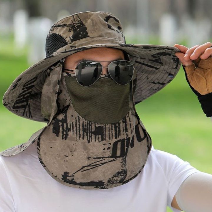 Anti-UV%20Wide%20Brim%20Sun%20Hat%20With%20Face%20Mask%20Adjustable%20Agricultural%20Work%20Hat%20Outing%20Hiking%20Fisherman%20Hat%20Breathable%20Beach%20Bucket%20-%20Image%204