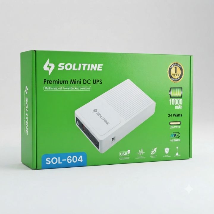 SOLITINE SOL-604 Premium Mini DC UPS 10000mAh 24W Power Backup