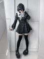 Japanese Kakaii Sweet Lace Patchwork Plaid Dress Women Fairy Grunge Ruffled Long Sleeve Dresses Y2k Aesthetic JK Lolita Vestidos.