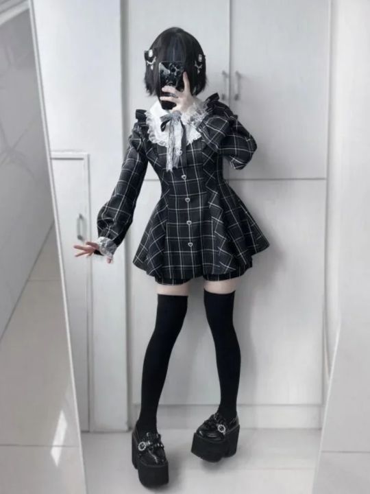 Japanese%20Kakaii%20Sweet%20Lace%20Patchwork%20Plaid%20Dress%20Women%20Fairy%20Grunge%20Ruffled%20Long%20Sleeve%20Dresses%20Y2k%20Aesthetic%20JK%20Lolita%20Vestidos%20-%20Image%202