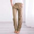 Casual Elastic Linen Straight Cotton Pant for Women. 