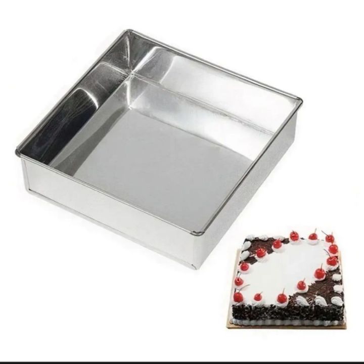 Cake Baking Pan Square Shape Baking Mould, Silver 7x7 inches