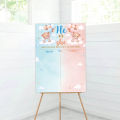 1Set Teddy Bear Gender Reveal Poster, Gender Reveal Voting Poster Party Games Kit with 36pcs Bear Pink and Blue Voting Stickers. 