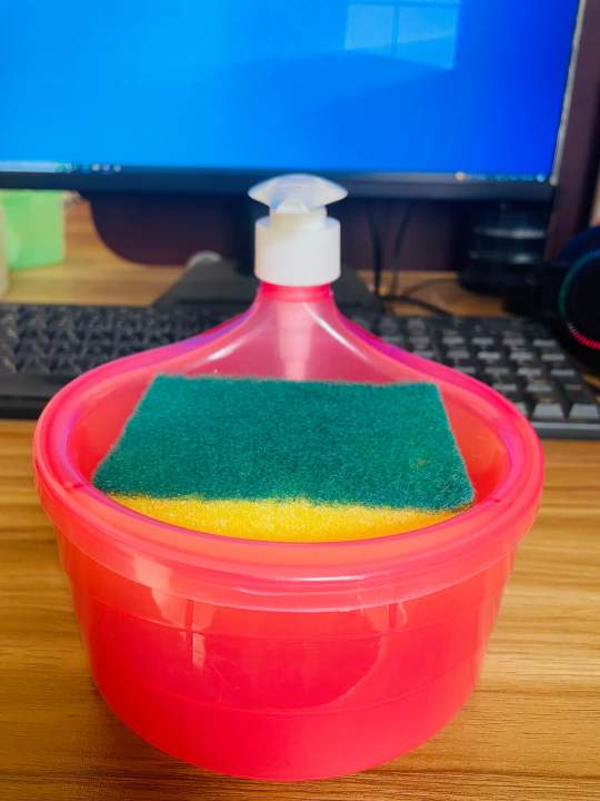 Kitchen%20Soap%20Dispenser%20and%20Scrubber%20Holder%20Multifunctional%20Dishwashing%20Container%201000ml%20Manual%20Sink%20Dish%20Washing%20-%20Image%204