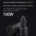  Mi Car Charger 100W MAX 1A1C Fast Charging Dual-port USB-A USB-C Smart Device Fully Compatible With Light Effect Display. 