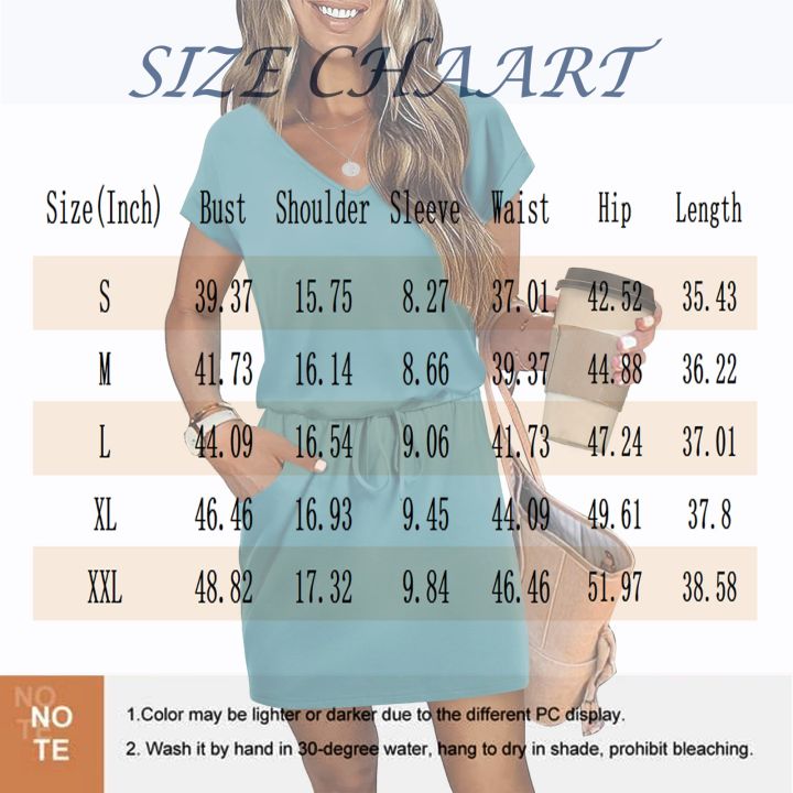 Women's%20Summer%20V-neck%20T-shirt%20Casual%20Short%20Sleeve%20Drawstring%20Dress%20With%20Pocket%20Solid%20Color%20Basic%20Loose%20Commute%20Skirt%20-%20Image%205