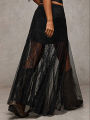 Plus Size Elegant Lace Half Skirt Spring Summer New Style Women's Black High Waist Stylish Commute Mesh Party Dress Skirt.