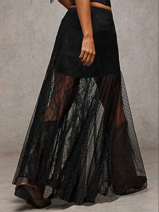 Plus%20Size%20Elegant%20Lace%20Half%20Skirt%20Spring%20Summer%20New%20Style%20Women's%20Black%20High%20Waist%20Stylish%20Commute%20%20Mesh%20Party%20Dress%20Skirt%20-%20Image%205