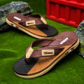 Summer trend contrasting flip flops for men wearing non-slip soft bottom braided beach sandy rubs. 