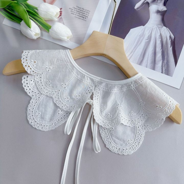 New%20White%20Women's%20Fashion%20Lace%20Collar%20New%20Organza%20Embroidery%20White%20Detachable%20Shirt%20Lace%20Up%20Shawl%20Fake%20Collar%20-%20Image%203