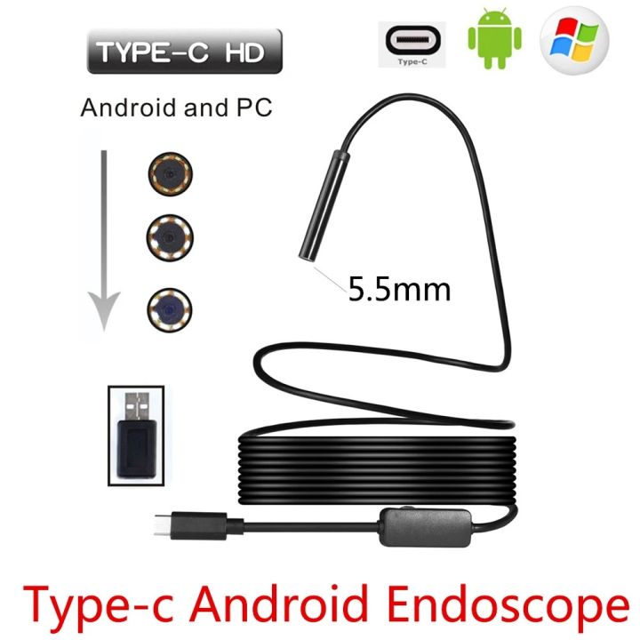 5.5mm USB Type-C Android Endoscope Camera Flexible Snake USB Type C Hard Wire 1M 2M 3M 5M 10M Cable Inspection Camera