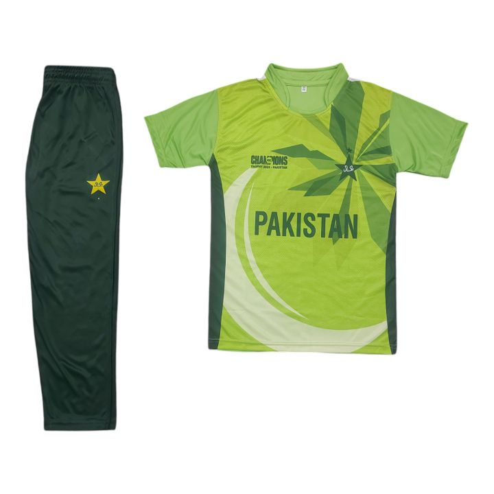 Pakistan Cricket Team Champions Trophy 2025 Kids & Boys Kit – Full Sleeves | Polyester Dry-Fit | Ages 8-13 Years (30-36 Size)