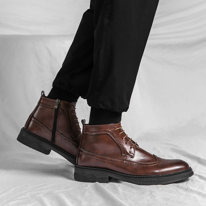 Men%20Block%20Heel%20Lace-up%20And%20Side%20Zipper%20Design%20Brogue%20%20Boots%20-%20Image%203