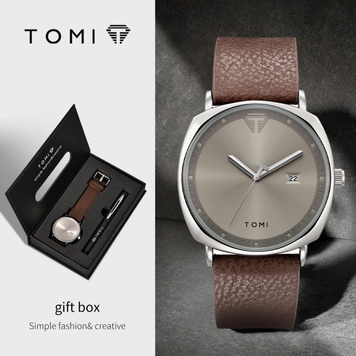 【Exclusive Offer】TOMI New 2PCS Luxury Business Men Watch Gift Box Set Simple and Casual Men Calendar Quartz Watch Pen Reloj Men Holiday Gift