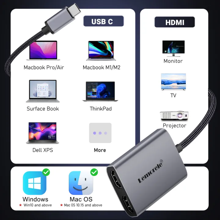 Lemorele%20HD20%204K%20USB%20C%20Hub%20for%20Macbook%20MST%20Docking%20Station%20Triple%20Display%20USB-C/A%20to%202x%20HDMI%20Aluminum%20Body%20Braided%20Cable%20-%20Image%202