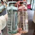 2L Portable Water Bottle Large Capacity Plastic Straw Water Cup Drink Bottle With Time Marker For Outdoor Sports Fitness. 