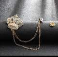 Gold Plated Crown Kings Chain Brooch For Men. 