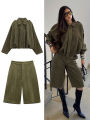 HH Spring Women Suede Coat Pant Sets Lapel Long Sleeve Zipper Jackets Casual Shorts 2025 New Fashion High Street Lady Outfit. 