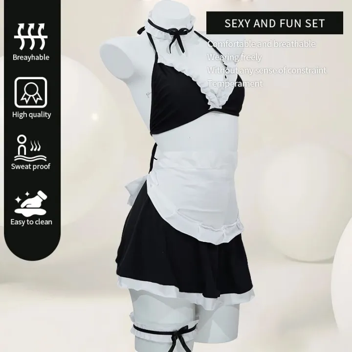 2%20Pcs%20New%20Fashion%20Sexy%20Women%20Exotic%20Cosplay%20Maid%20Uniform%20Set%20Women's%20Cosplay%20Black%20Bow%20Tie%20Sexy%20Pajama%20Set%20-%20Image%204