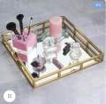 Mirror Vanity Tray, Gold Perfume Tray with Side Rails Ideal for Makeup, Jewelry  tray and vanity serving tray. 