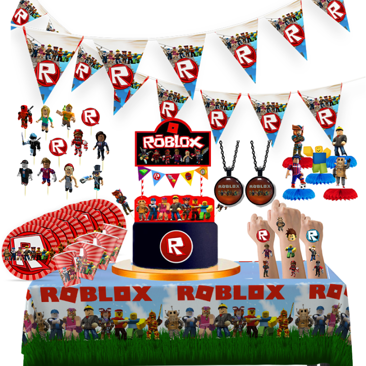 Roblox Happy Birthday Decoration Tableware Set Paper Plate Cup Straw Roblox Game Party Supplies Latex Balloon Baby Shower Decor