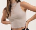 Sleeveless Crop Top Mock Neck Women's Fashion Summer Tops. 