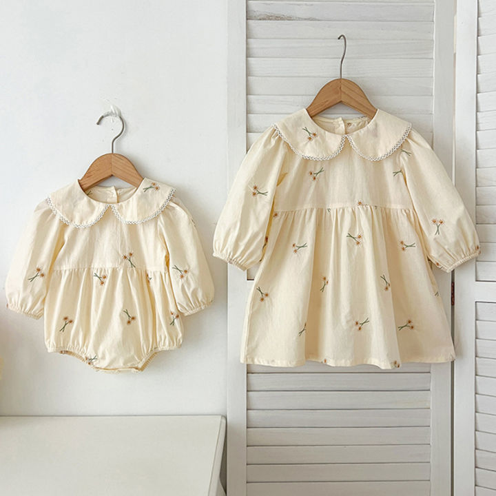 Sisters%20Clothes%20Infant%20Baby%20Girls%20Lace%20Collar%20Dress%20Rompers%20Kids%20Girls%20Embroider%20Flower%20Princess%20Dress%20Family%20Clothes%20Rompers%20-%20Image%202