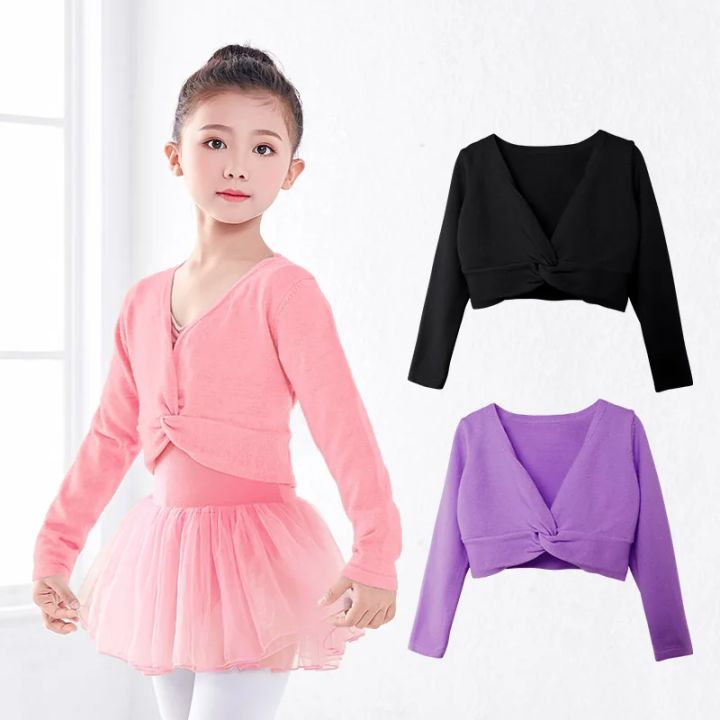 Dance Sweater For Girls Ballet Sweater Wrap Ballet Crop Tops Teen Gymnastic Leotard Sweater Long Sleeve Pullover