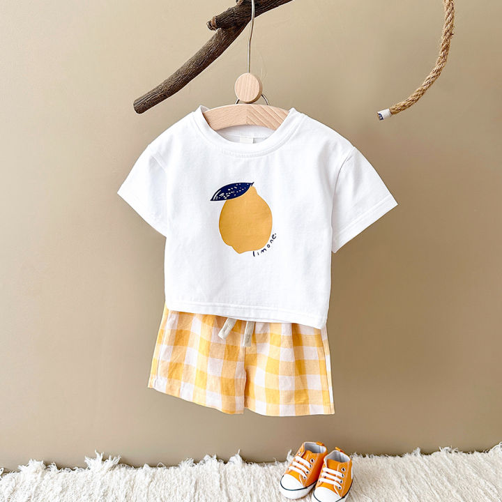 2PCS%20Summer%20Baby%20Boys%20Girls%20Clothes%20Set%20Lemon%20Print%20T-shirt+Checkered%20Shorts%20Beach%20Infant%20Toddler%20Outfit%20Suit%200-3Y%20-%20Image%202