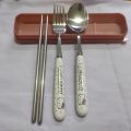 Cartoon Stainless Steel Spoon Fork Chopsticks Portable Suit Cute Kid. 