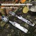 Multifunctional Cutlery Set Portable Folding Camping Tableware Stainless Steel Knife Fork Spoon Can Opener Outdoor Equipment. 