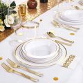 10PCS Premium Plastic Heavy-Duty Disposable Gold Trim Plates 10.25" Dinner Party Plates and Disposable 7.5" Salad Plates. 