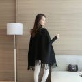 Women Poncho Coat Solid Elegant Pullover Female Jumper Irregular Tassel. 