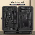 8/12/15/20/24pcs black Nail clipper set Pedicure knife Stainless steel Nail beauty tool Nail Care Trimmer Portable travel box. 