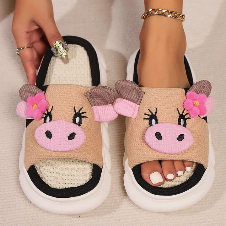 Cute%20Cow%20Thick%20Bottom%20Linen%20Slippers%20Women%202024%20Winter%20Comfort%20Home%20Cotton%20Slippers%20Woman%20Flat%20Heels%20Non%20Slip%20Indoor%20Shoes%20Slide%20-%20Image%207