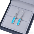 Blue Opal Dangle Earrings for Women,Rectangular Sapphire Blue stone & White K Plated Setting,Hypoallergenic Geometric Minimalist. 
