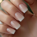 24pcs Simple Gradient White False Nails Wearable Short Square Fake Nail Sets with Jelly Glue Ballet Press on Nails Tips Finished. 