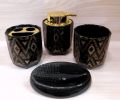 4 Pcs - Ceramic Bathroom Accessories Set with Soap Holder, Toothbrush Holder, Soap Dish- White Black Color. 