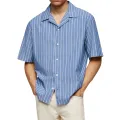 Male Fashionable Stripped Patchwork Retro Business And Daily Half Sleeved Summer Cardigan With Buttons Basics And Versatile. 