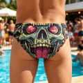 Crazy Skull Swim Trunks Slim Fit Durable Men's Drawstring Triangle Trunks Water Park Island Vacation Sunbathing Retro Swimwear. 