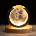 6/8cm 3D Crystal Ball Glass Planet LED Warm Night Light Laser Engraved Solar System Globe Universe Birthday Gift Wooden Base. 