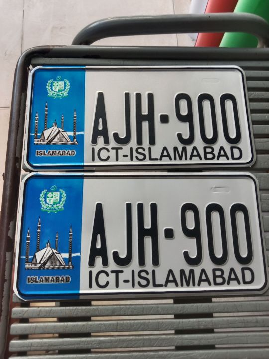 car number plates licence ICT Islamabad old new style customized by sticker embossed  not punch
