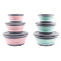 Portable Folding Lunch Box Bowl Sets Silicone 3Pcs/Set Food Container Outdoor Camping Tableware Set Foldable Salad Bowl with Lid.