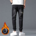 New Winter Men Warm Thermal Black Blue Cargo Jeans Fleece Streetwear Denim Jogger Pants Thick Fur Baggy Harem Trousers Plus Size. 