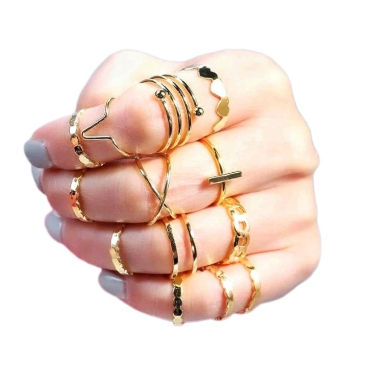 13pcs Heart Decor Stacking Rings Set for Women Simple Cute Dainty